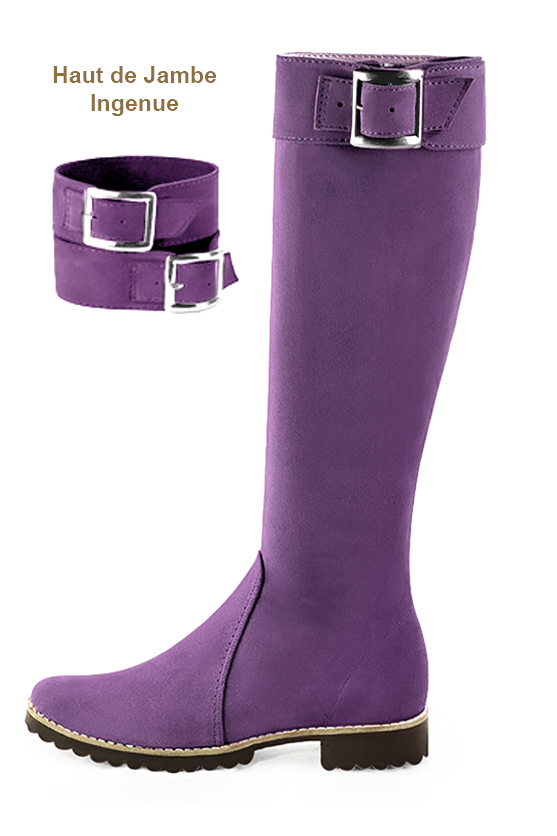 French elegance and refinement for these amethyst purple riding knee-high boots, 
                available in many subtle leather and colour combinations. Record your foot and leg measurements.
We will adjust this pretty boot with zip to your measurements in height and width.
Its large, comfortable gum sole will isolate you from the ground.
You can customise the boot with your own materials, colours and heels on the "My Favourites" page.
To style your boots, accessories are available from the boots page. 
                Made to measure. Especially suited to thin or thick calves.
                Matching clutches for parties, ceremonies and weddings.   
                You can customize these knee-high boots to perfectly match your tastes or needs, and have a unique model.  
                Choice of leathers, colours, knots and heels. 
                Wide range of materials and shades carefully chosen.  
                Rich collection of flat, low, mid and high heels.  
                Small and large shoe sizes - Florence KOOIJMAN